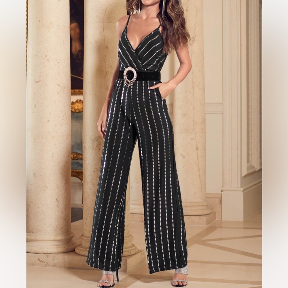 Black jumpsuit with sequins- never worn